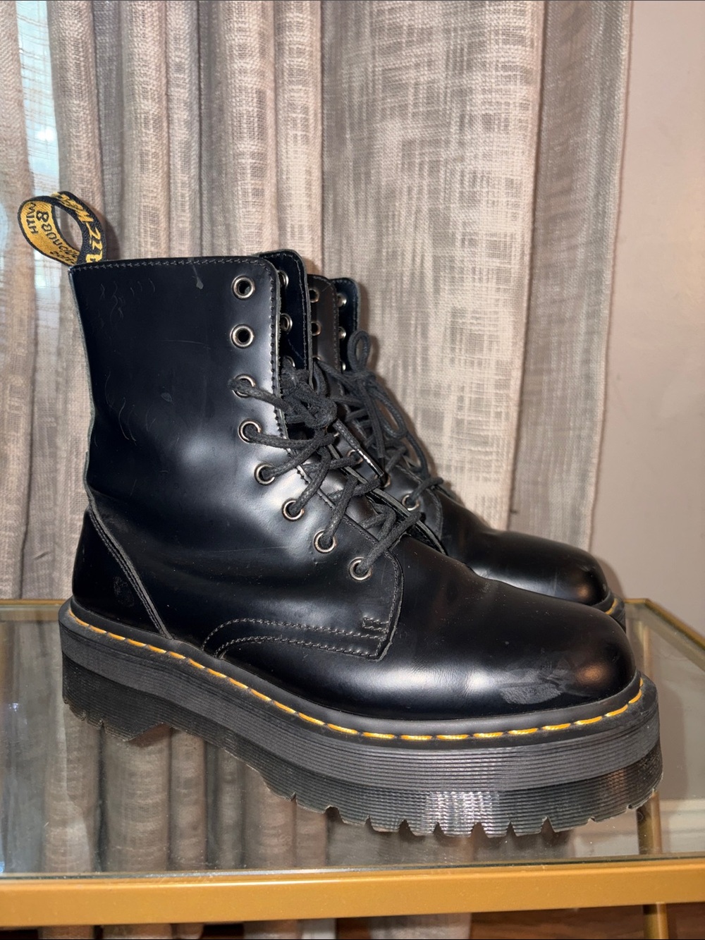 Dr. Martens Jadon Black Platform Lace-Up Boots with Zipper-Ladies’ 9, Men’s 8